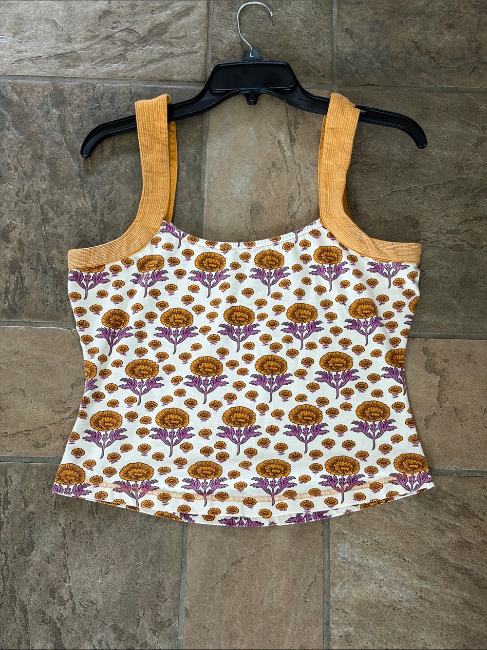 Maeve Cream Floral Tank with Mustard Trim
